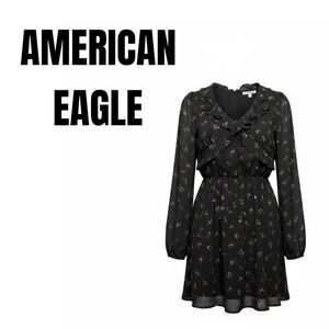 020 American Eagle Outfitters Black and Purple Floral Midi Dress S Womens